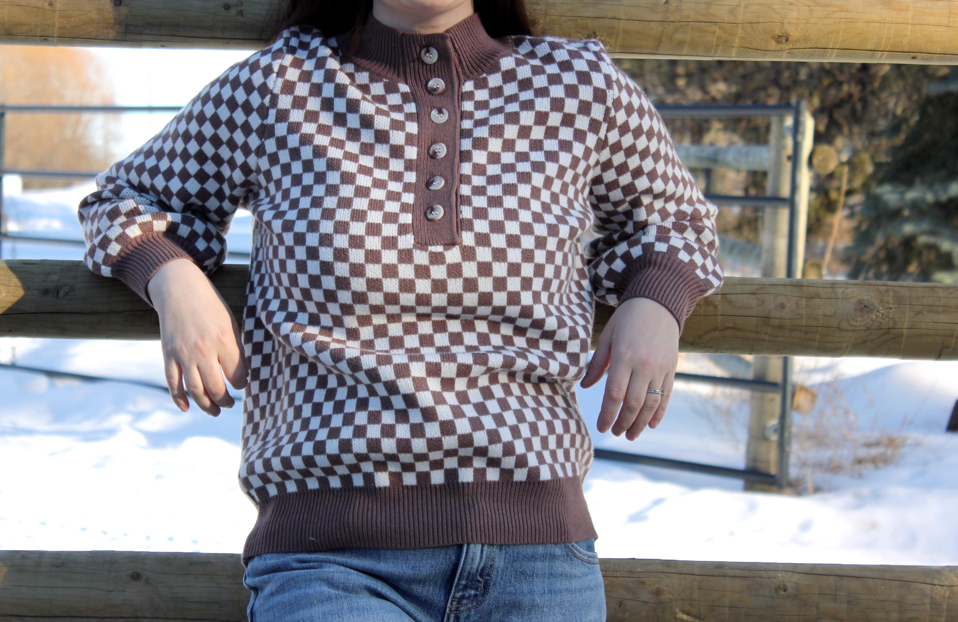 Half Buttoned Checkered Pullover