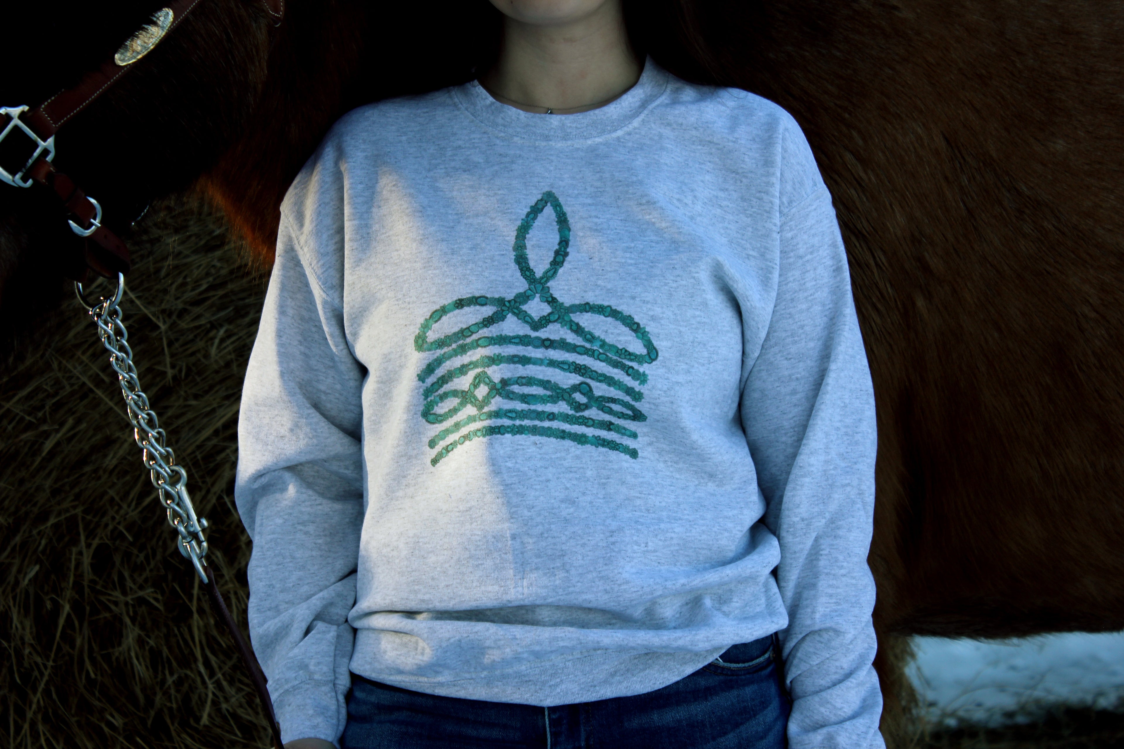 Turquoise Boot Stitch Crewneck Grey