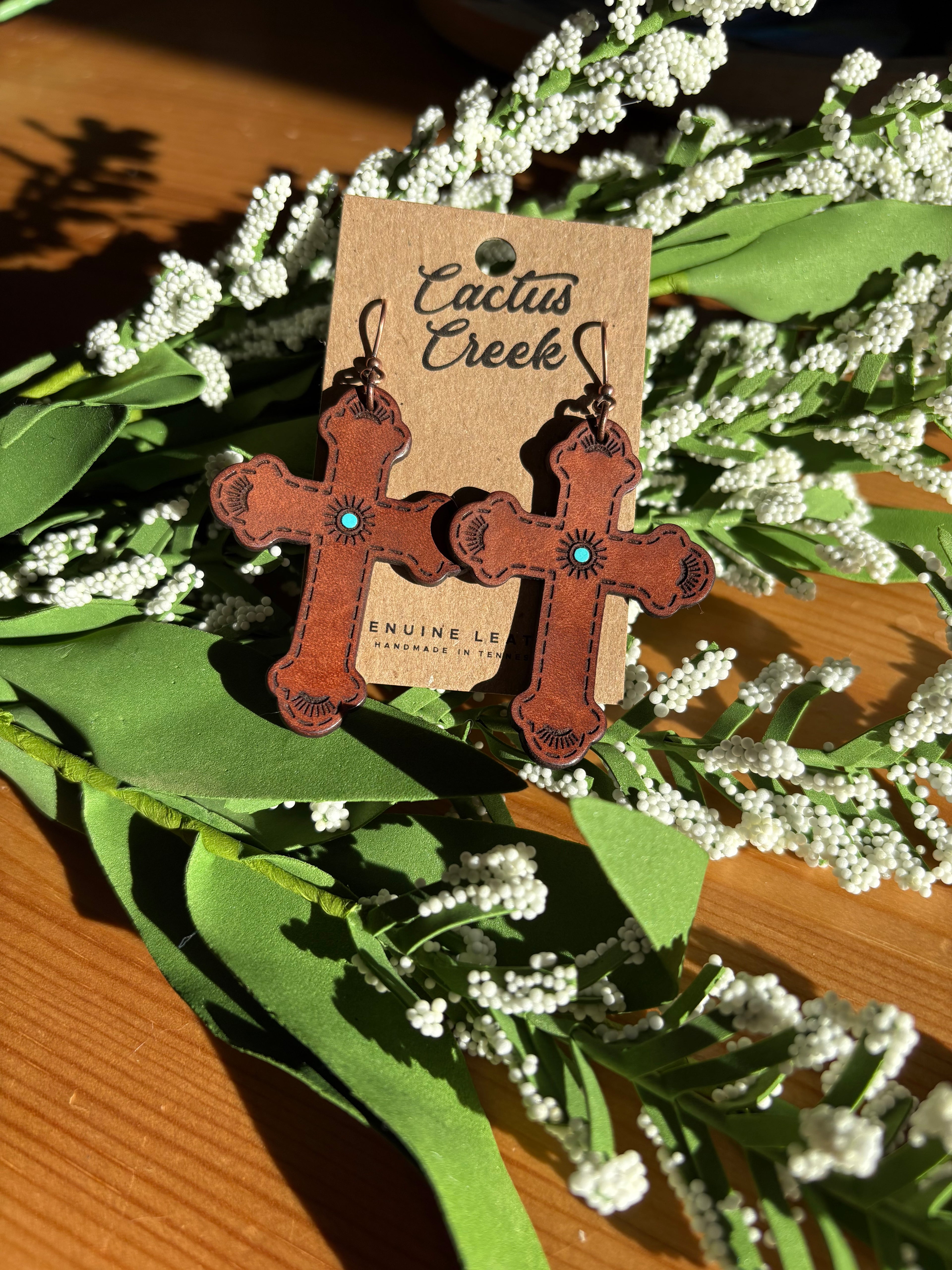 Tooled Cross Earrings