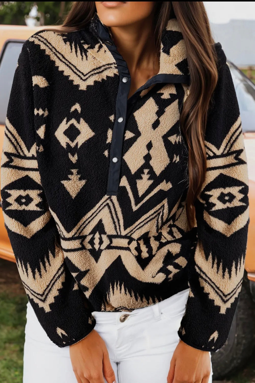 Aztec 1/4 Button Pullover women’s sweater pullover