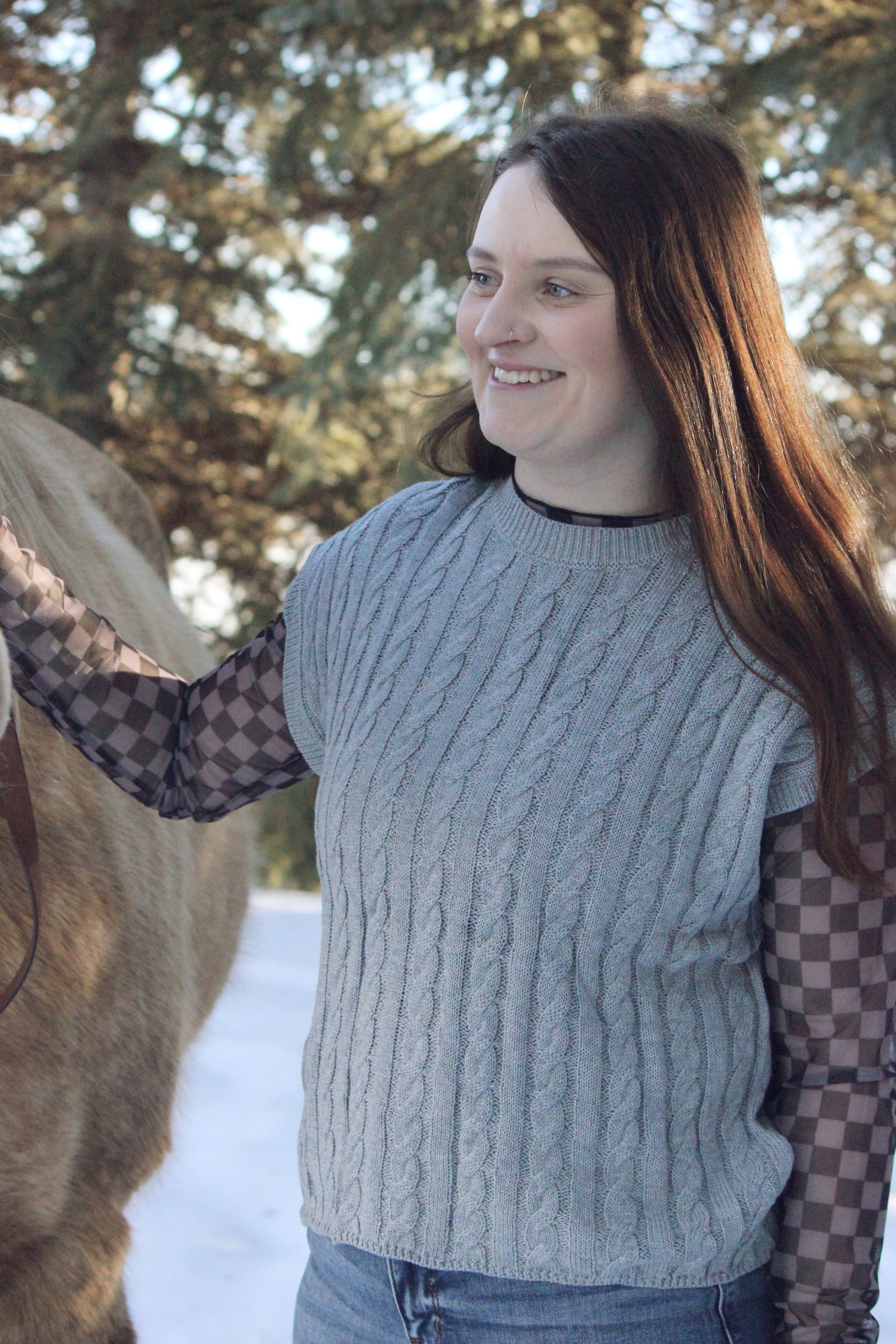 Cable Knit Short Sleeve Sweater