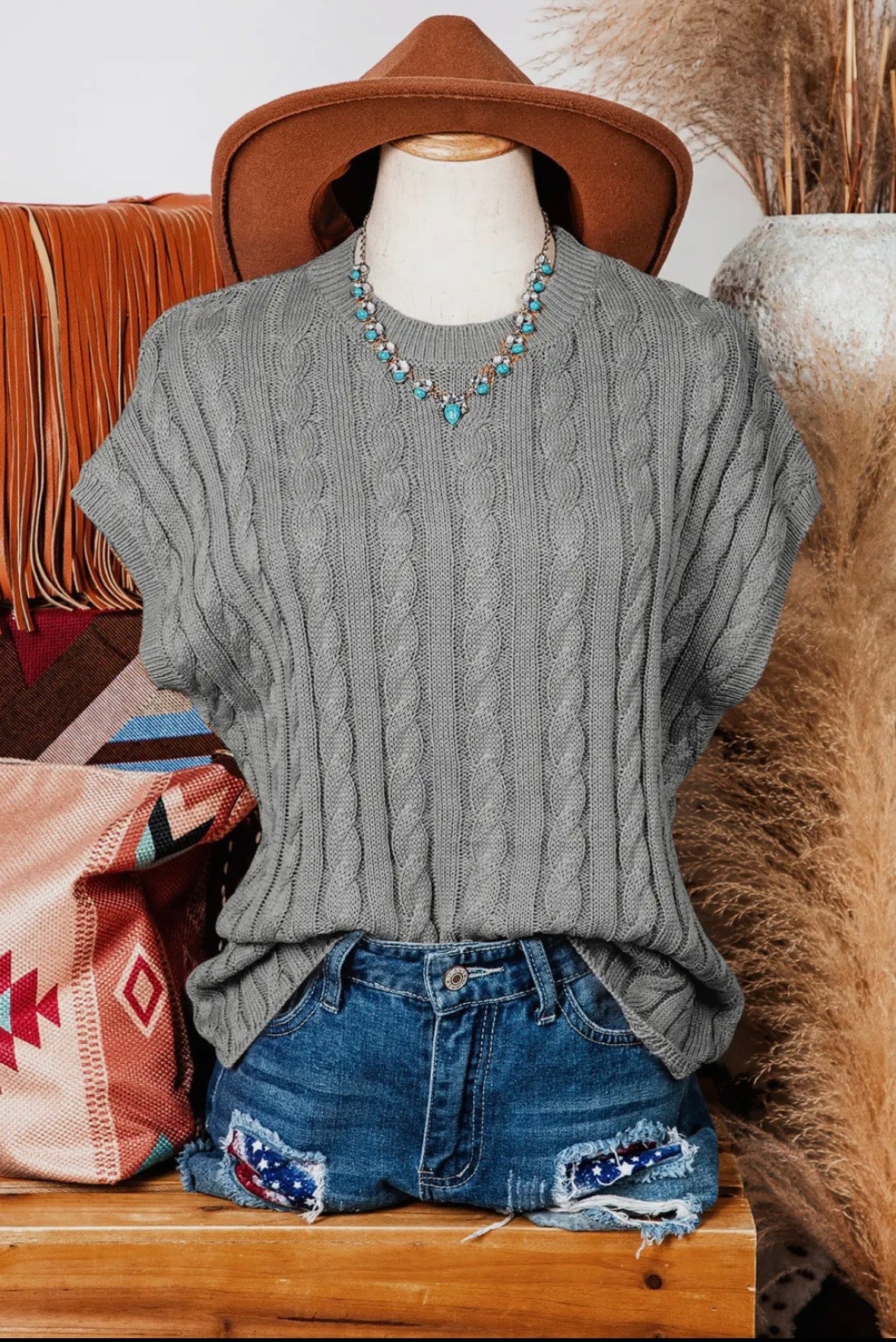 Cable Knit Short Sleeve Sweater women’s sweater pullover